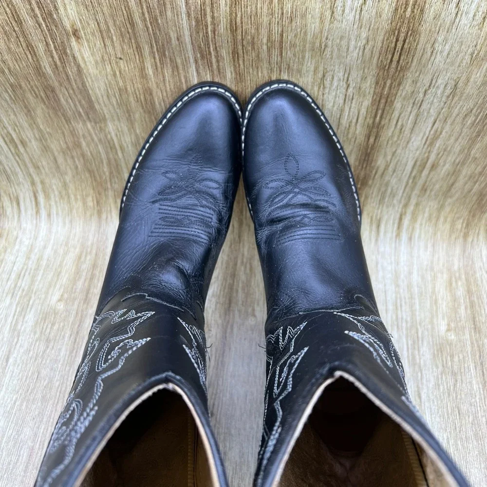 Justin Western Boots Kids‎ Size 4.5 D Black Leather Contrast Stitch 6001 Y